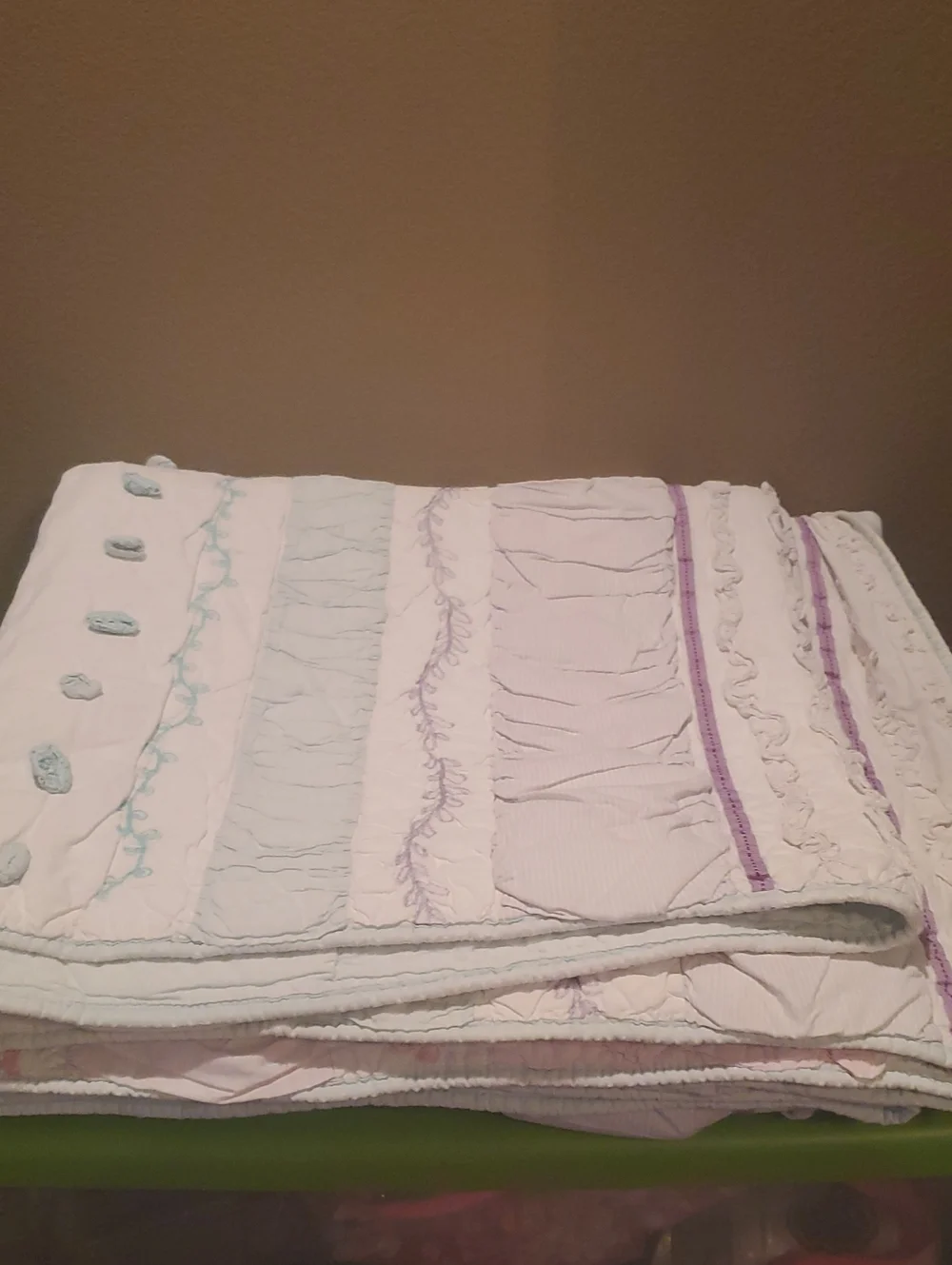 Pottery Barn Kids White Full/Queen Quilt with Pastel Blue and Lavender Accents